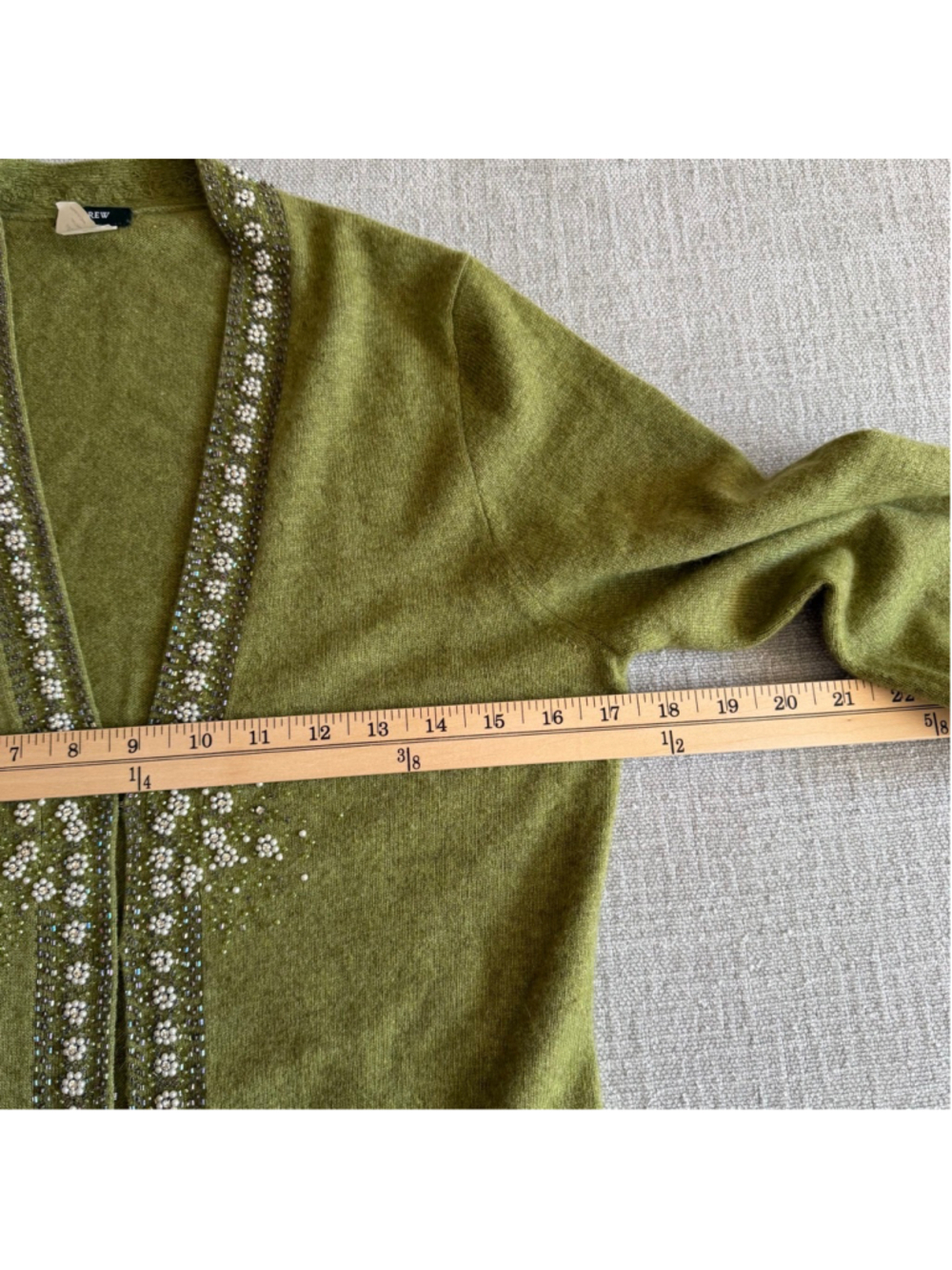 J.Crew wool angora cashmere green beaded cardigan sweater women’s medium - Picture 9 of 9